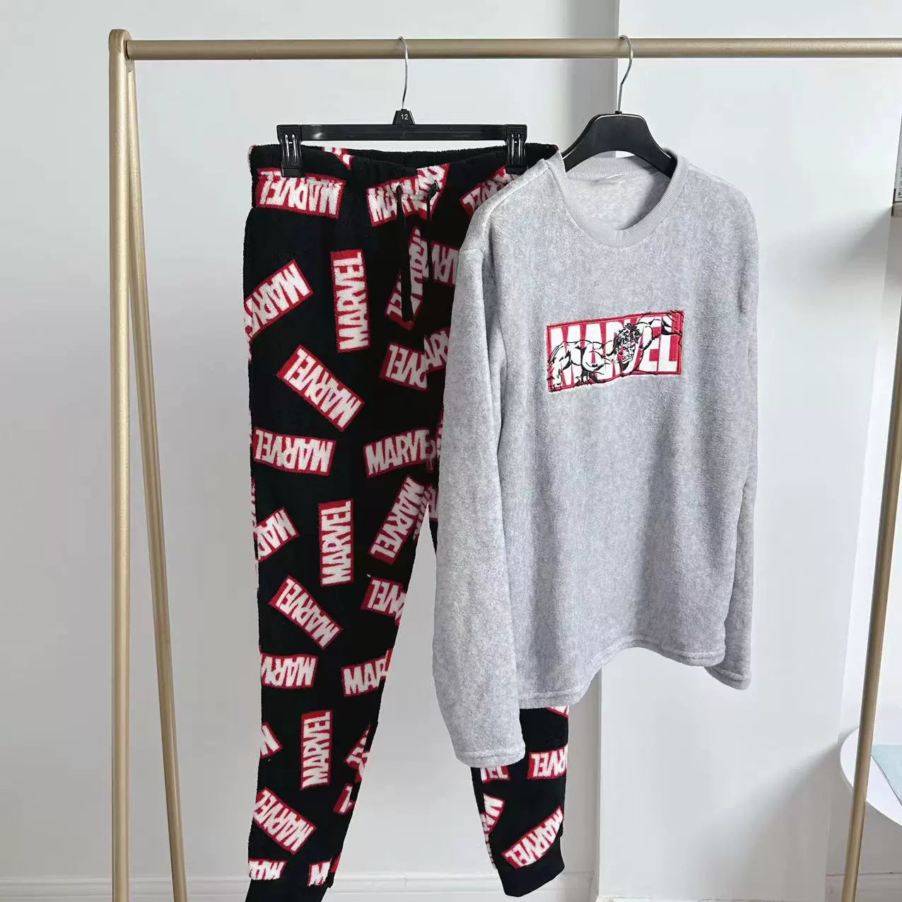 T European and American Christmas series autumn and winter coral fleece couple loungewear pajamas set