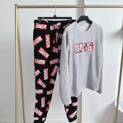 T European and American Christmas series autumn and winter coral fleece couple loungewear pajamas set