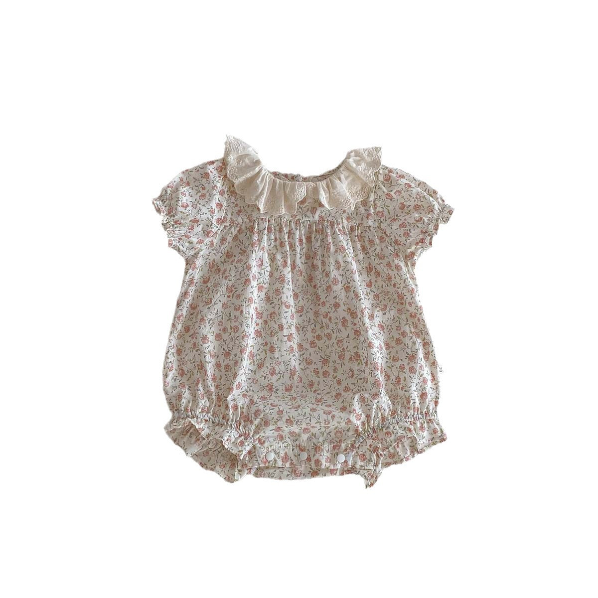 A spot 24 summer new girls floral jumpsuit ruffled lapels bag fart clothes Ha clothes baby short sleeve climbing clothes - Mixbatch