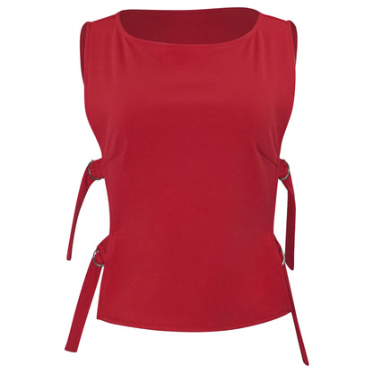 A711TP European and American cross-border 2025 spring new side lace-up sexy red top sleeveless vest Spice girl - Mixbatch