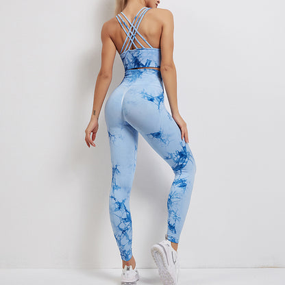 A Yoga suit running tie-dye sports fitness yoga pants seamless yoga foreign trade fitness