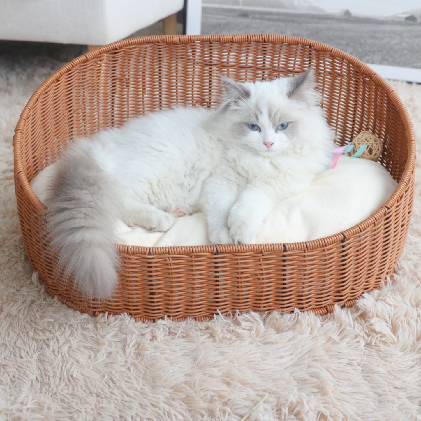 A dog and cat rattan pet nest