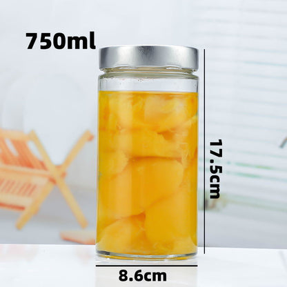 A 500ml high cover honey glass bottle 380ml round sauce bottle kitchen sealed storage tank yellow peach canned bottle wholesale - Mixbatch