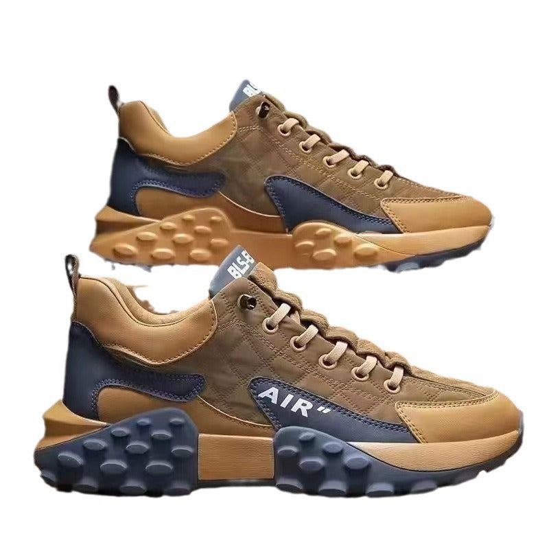 A one-piece hair delivery men's spring and autumn new leather shoes lightweight running casual sports shoes platform running shoes casual - Mixbatch