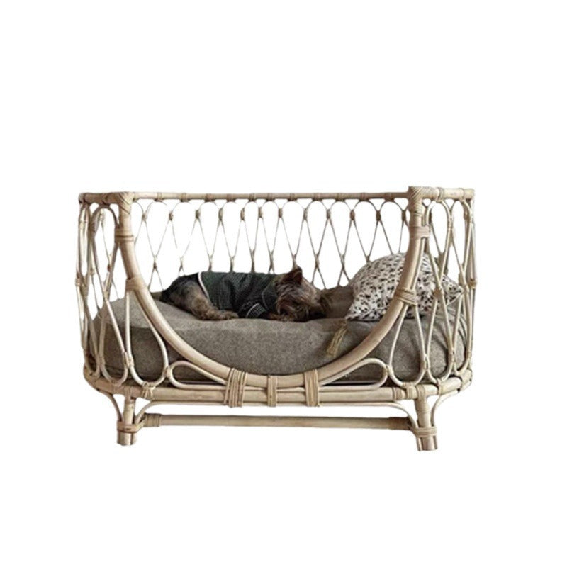 A rattan pet bed