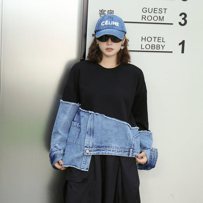 A stitched denim irregular top