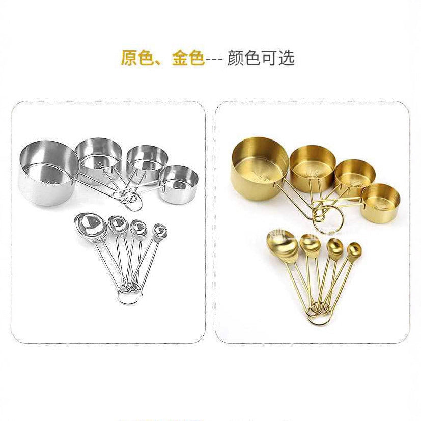 A Stainless steel measuring cup measuring spoon Acacia wooden handle baking tool