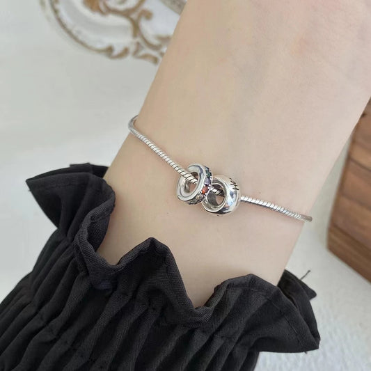 A S925 Sterling Silver Double Ring Diamond Bracelet