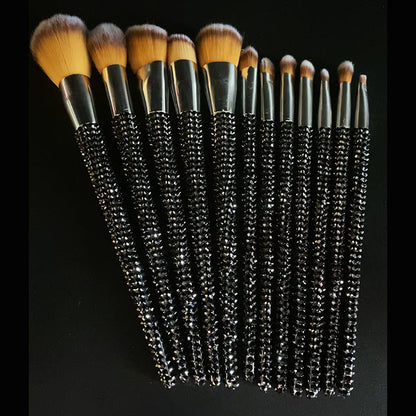 A 12 pcs full of diamond makeup brushes professional face and eye beauty kit, full of diamond Blingbling beauty - Mixbatch