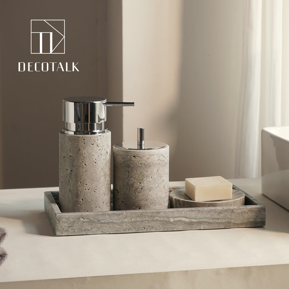 A natural silver gray travertine bathroom set