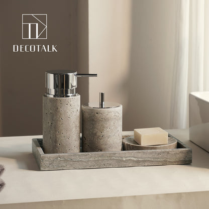 A natural silver gray travertine bathroom set