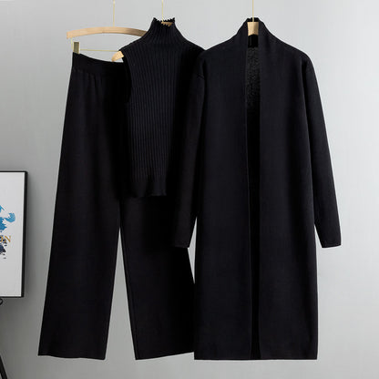 A three-piece set of knitted tops and pants