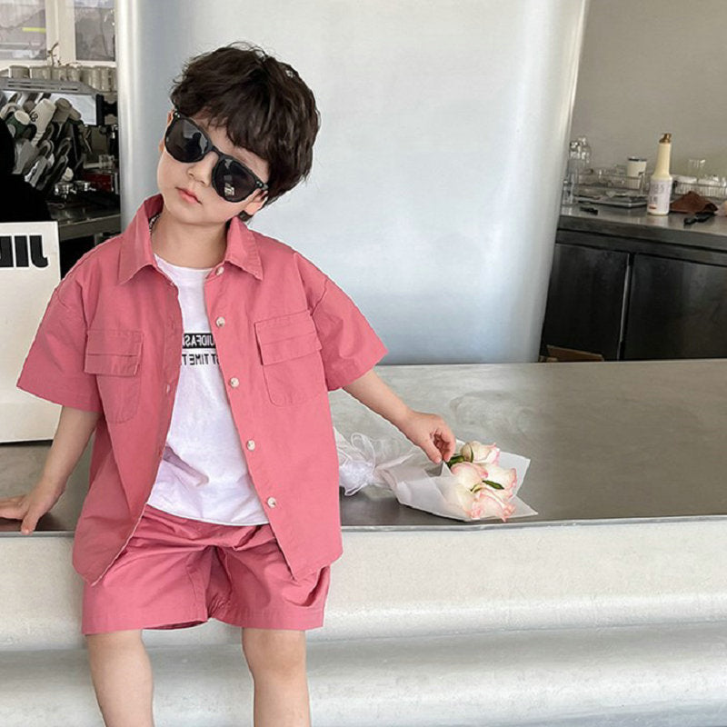 A Boys' suit Double pocket shirt and shorts Two-piece suit 3-8 years old - Mixbatch