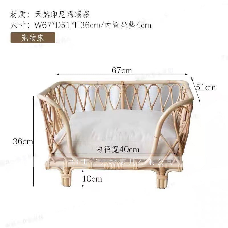 A rattan pet bed