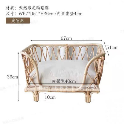A rattan pet bed