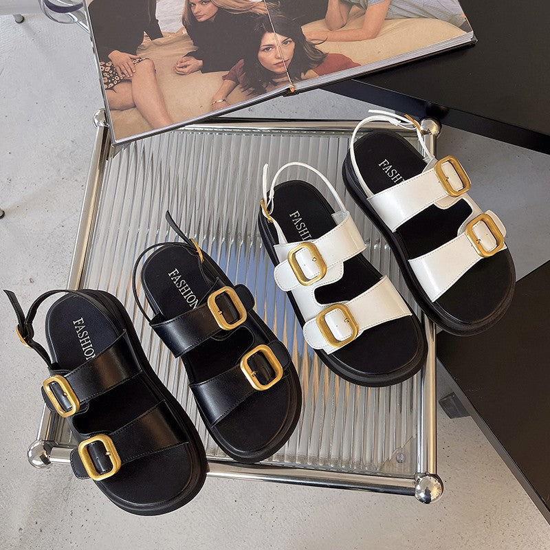 A muffin platform casual sandals women's summer new fashion double-breasted metal buckle foreign trade Roman sandals women
