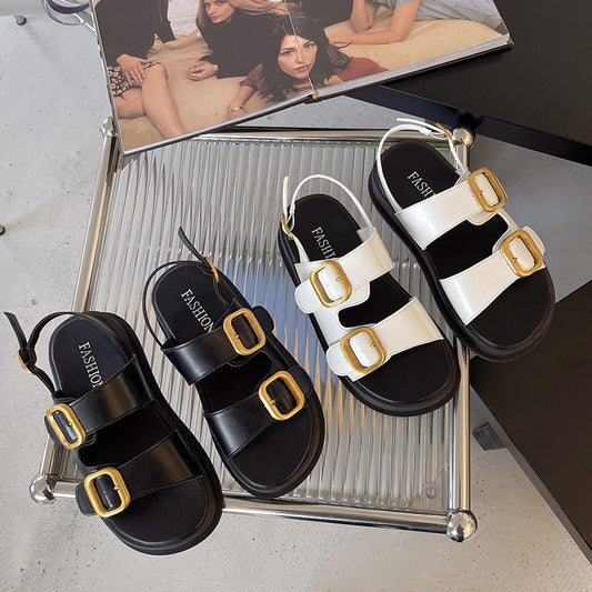 A muffin platform casual sandals women's summer new fashion double-breasted metal buckle foreign trade Roman sandals women