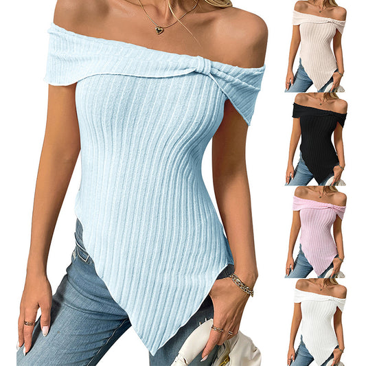 European and American cross-border 2025 Amazon independent station summer new products women's slim slanted shoulders sexy sweet top t-shirt
