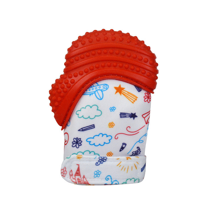 A Silicone molar gloves Food grade Baby imitation finger molar stick Hand guard Sound toy