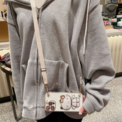 A makeup mirror crossbody rope mobile phone case