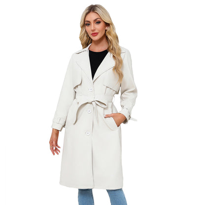 A women's long PU leather jacket