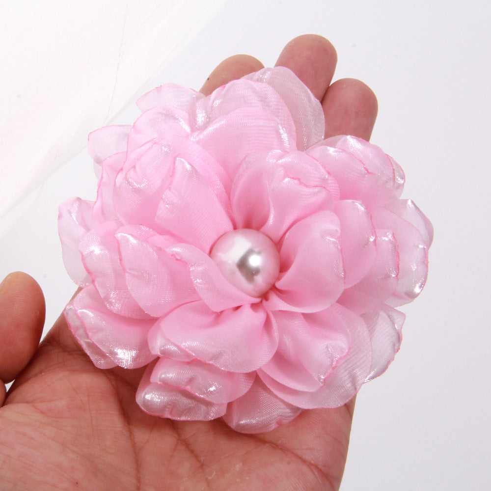 A 9cm large number of spot with pearl cloth flower fabric flower gauze clothing accessories brooch clothing accessories - Mixbatch