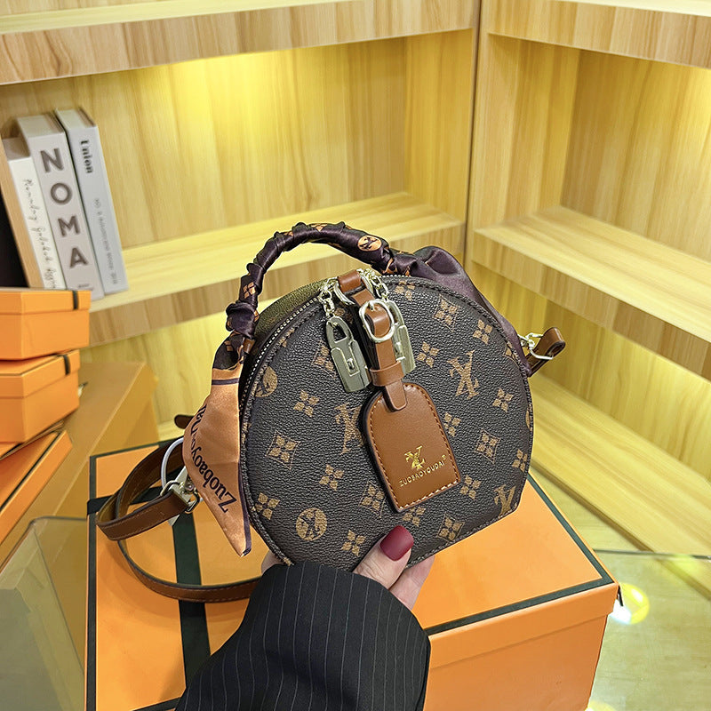 A new silk scarf portable messenger bag, popular in Europe and America, rich round bucket small bag - Mixbatch