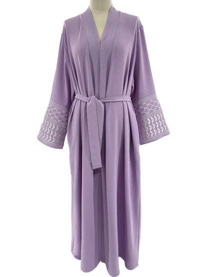 Embroidered Middle Eastern Muslim Clothing Fashion Elegant Pocket Cardigan Lace-Up Dress Robe - Mixbatch
