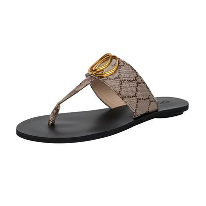 A new four-season flat leather flip-flops women's classic