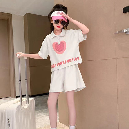 A short-sleeved set, summer new children's fashionable foreign-style Polo shirt and shorts two-piece set