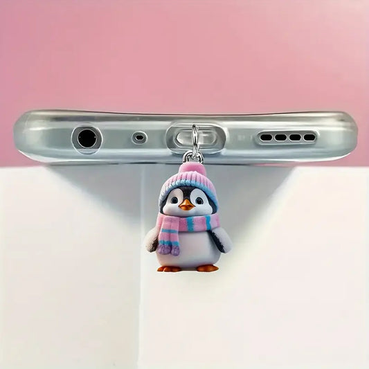 A cute scarf penguin flat acrylic mobile phone dust plug suitable for iPhone charging port and Type-c