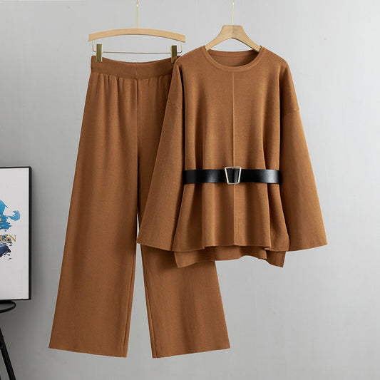 A Knitted two-piece set including belt