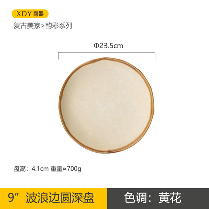 A retro ceramic plate high-value hotel tableware set Japanese and western food plate can be heated in microwave oven salad dishes