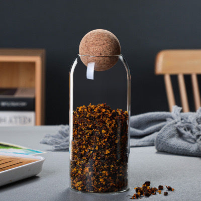 A round cork heat-resistant glass jar tea seal jar flower fruit tea coffee bean display bottle household jar storage