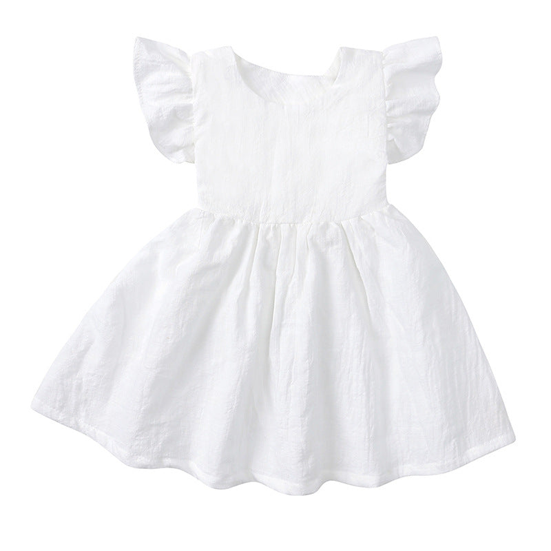 A new girls dress baby cotton and linen solid color - Mixbatch