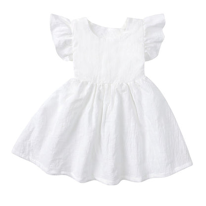 A new girls dress baby cotton and linen solid color - Mixbatch