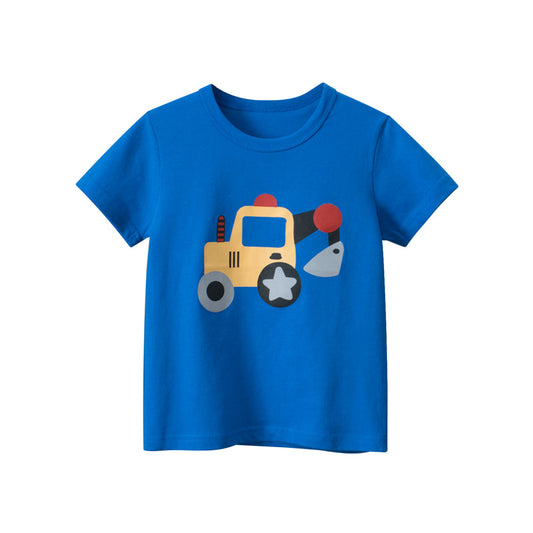 A Korean version of children's clothing children's short-sleeved T-shirt cartoon excavator 100% COTTON - Mixbatch