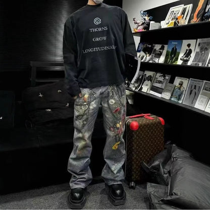 A printed denim trousers