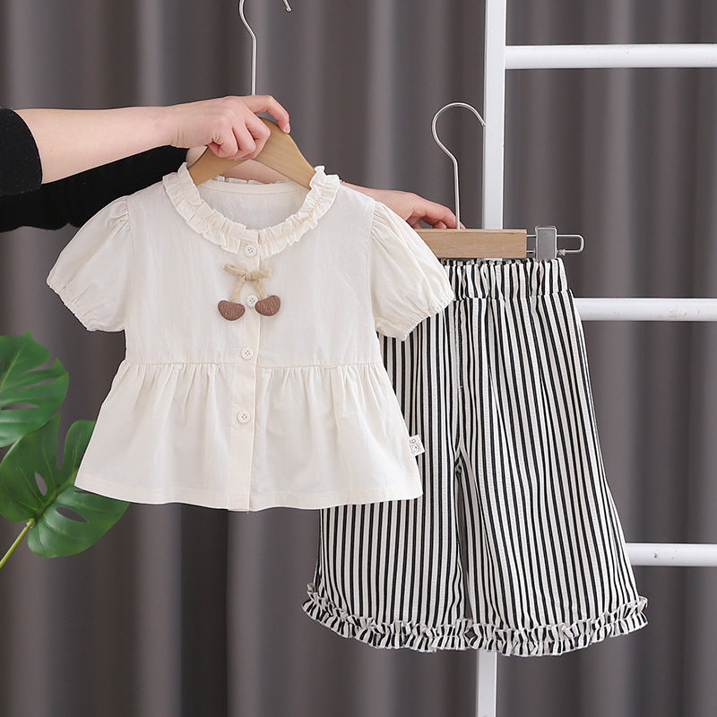 A girls summer suit new baby girl shirt short sleeve two-piece set foreign style children's summer clothes wholesale