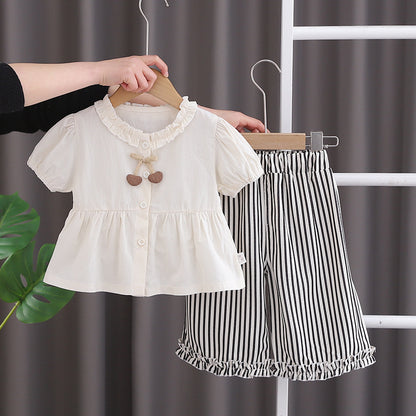 A girls summer suit new baby girl shirt short sleeve two-piece set foreign style children's summer clothes wholesale