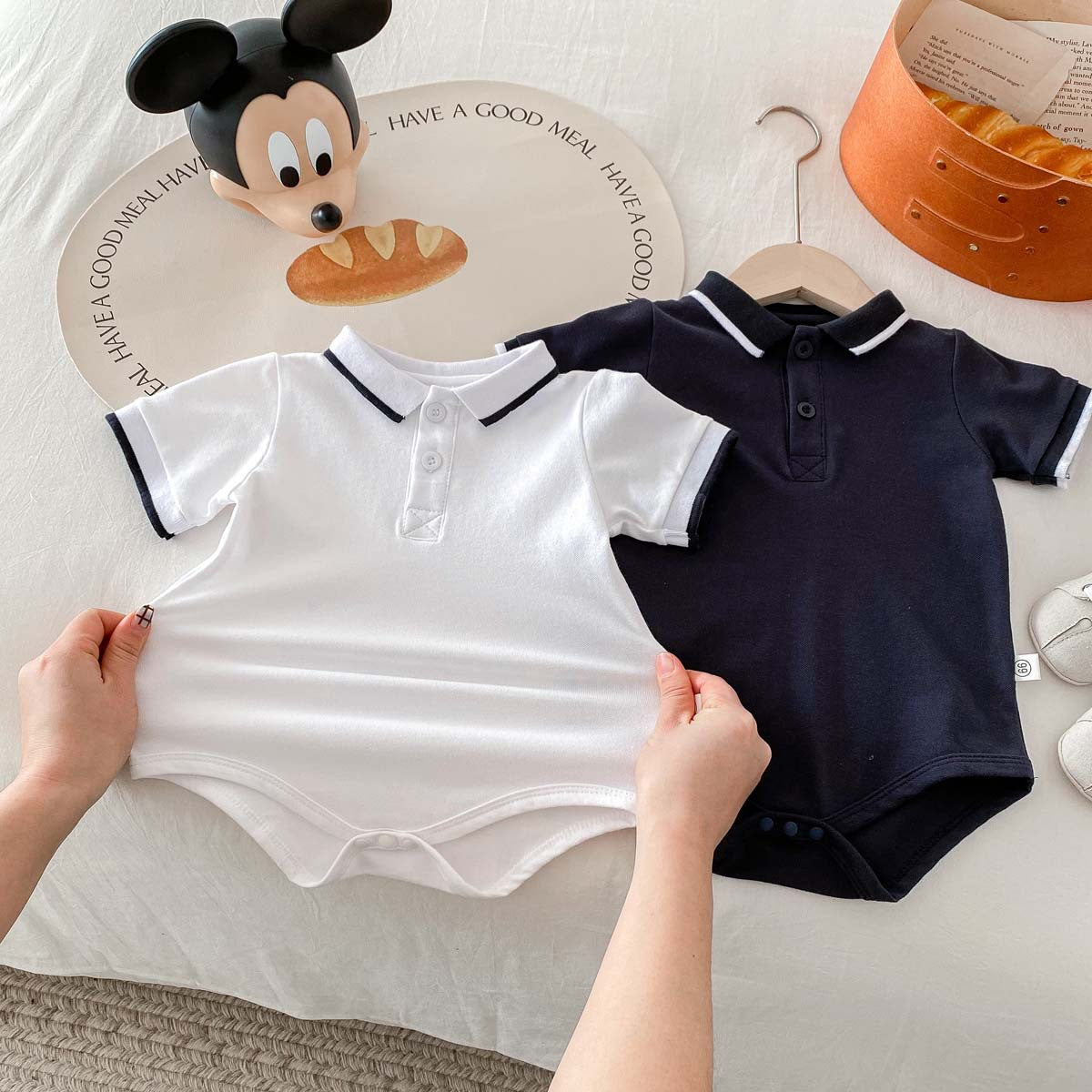 A boy&#039;s clothes summer short-sleeved Polo shirt bag fart ha clothes baby jumpsuit baby lapel one-year-old cotton climbing suit - Mixbatch