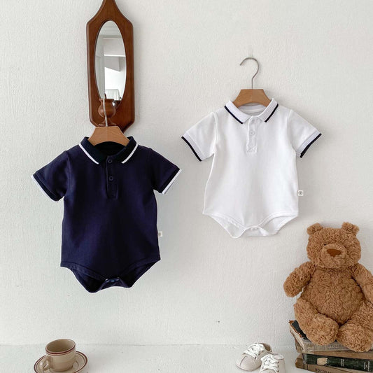 A boy&#039;s clothes summer short-sleeved Polo shirt bag fart ha clothes baby jumpsuit baby lapel one-year-old cotton climbing suit - Mixbatch