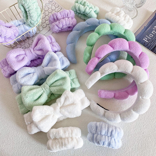 A Bow hair band, wash makeup, mask, cloud headband set, tie hair high cranial top