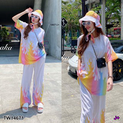 A summer new tie-dye short-sleeved trousers two-piece vacation beach set wholesale