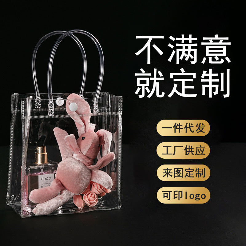 A Spot plastic pvc tote bag, transparent gift packaging bag, milk tea with hand gift, hi candy, portable pvc packaging bag