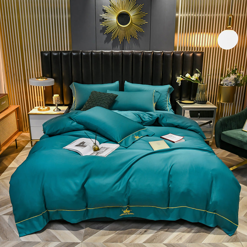 Tiansi Gongsatin 60s embroidered four piece bedding set, bed sheets and duvet covers 1.8m set, light luxury Nordic style 2.0kg - Mixbatch
