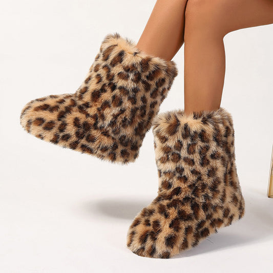 A imitation fox fur snow boots women's medium boots