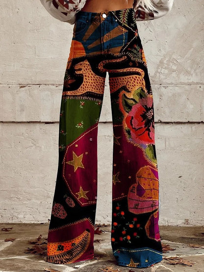 A European and American foreign trade large size women's casual pants, thin imitation jeans, wide legs
