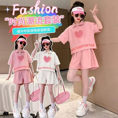 A short-sleeved set, summer new children's fashionable foreign-style Polo shirt and shorts two-piece set