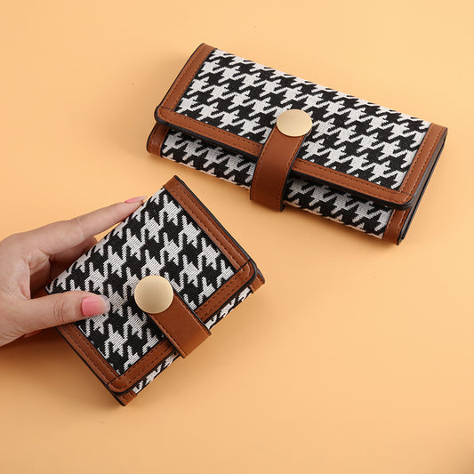 A Korean version of simple and fashionable small wallet female long thousand bird grid buckle multi-card wallet versatile Japanese and Korean clutch bag female